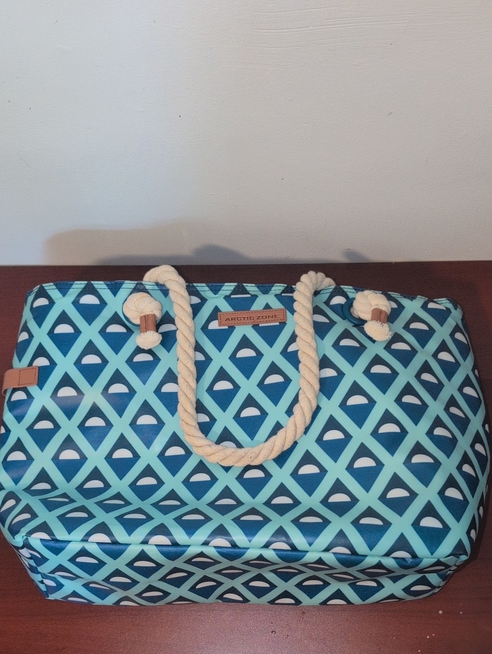 Arctic Zone Blue Geometric Rope-Handle Tote